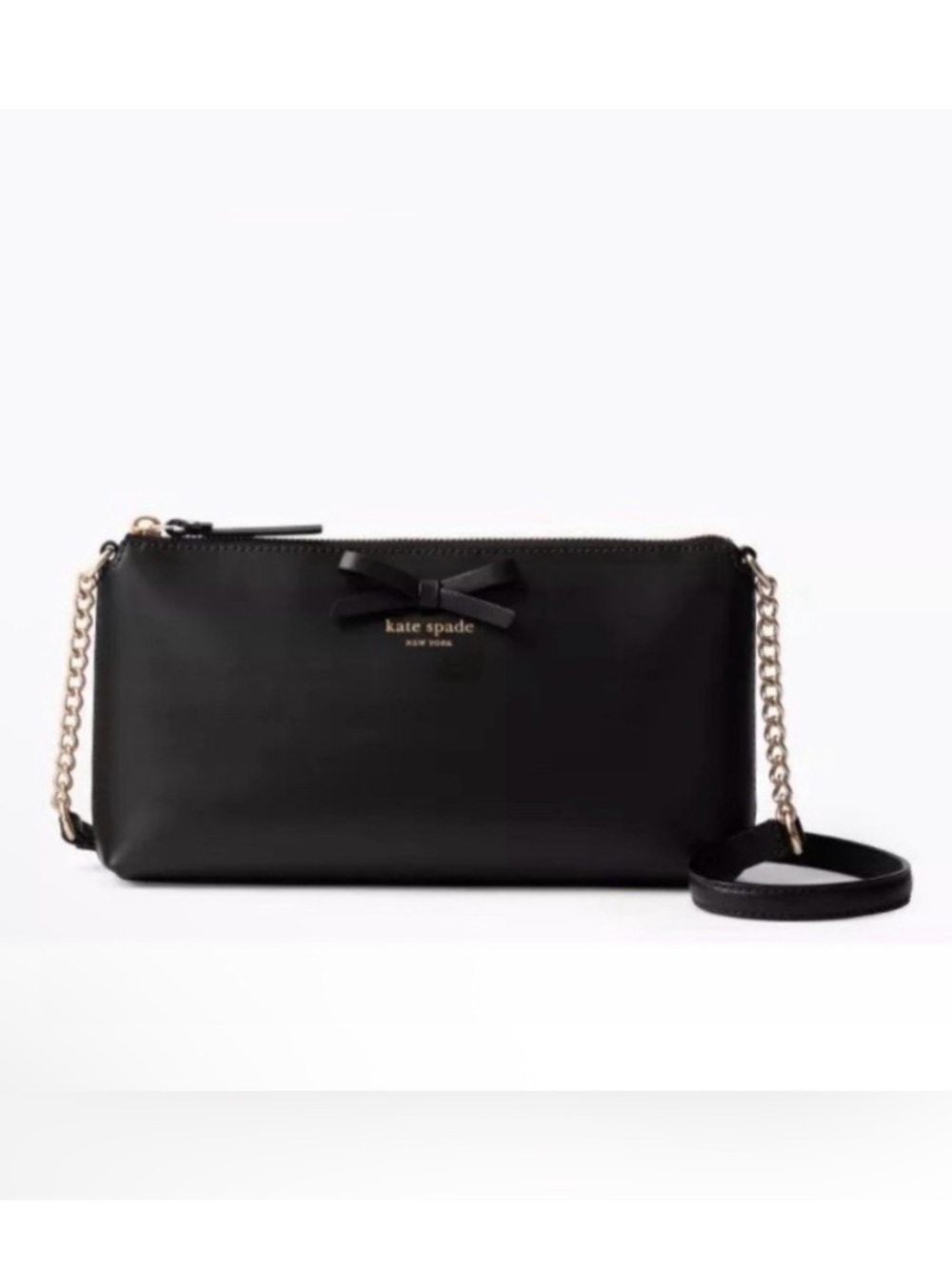 kate spade Black Leather Crossbody with Bow Accent and Chain Strap